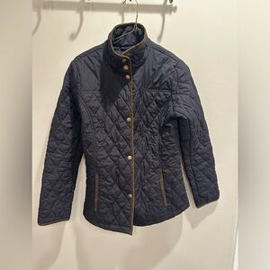 Land’s end navy jacket with brown trim